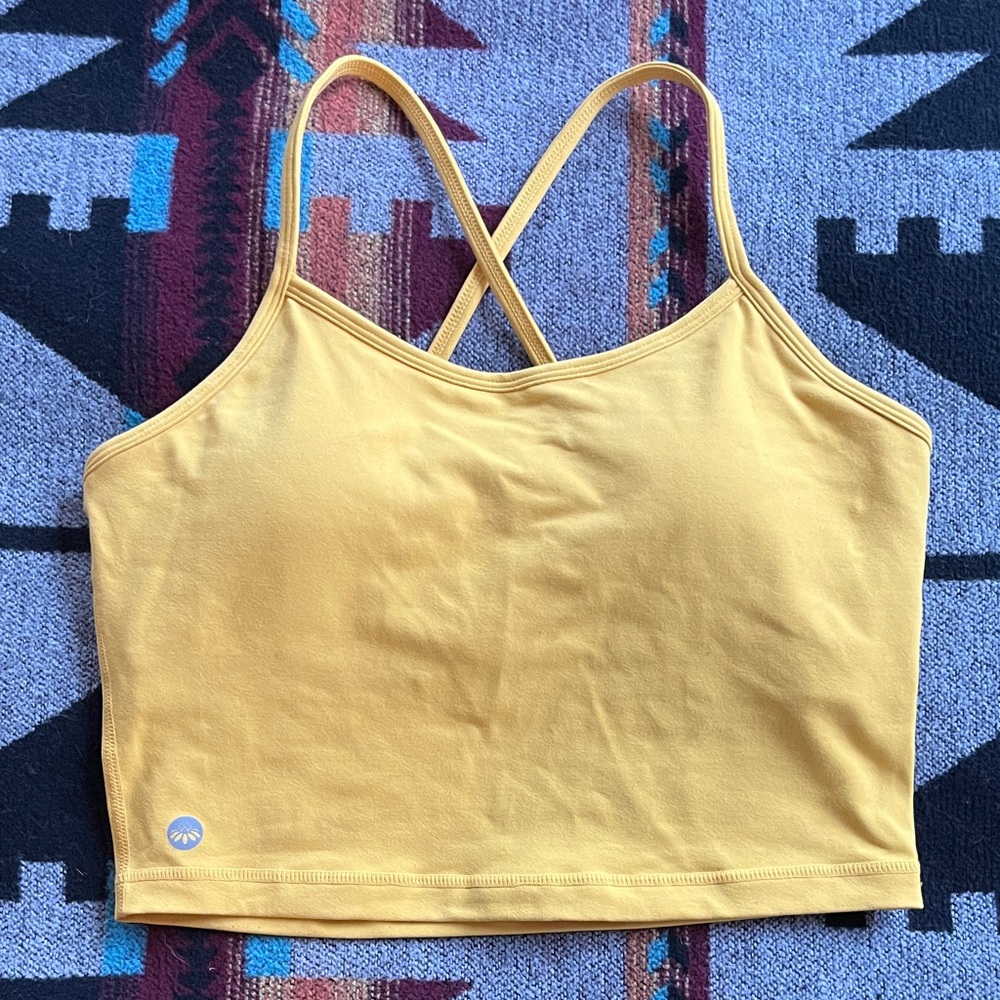 Senita Athletics Yellow Strappy Crop Sports Bra - sz M